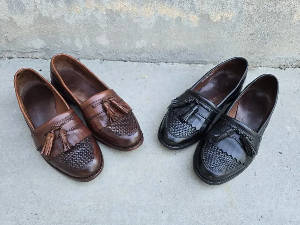 Allen Edmonds Cody Mens Sz 10 D Black & Brown Woven Tassel Loafer Shoes